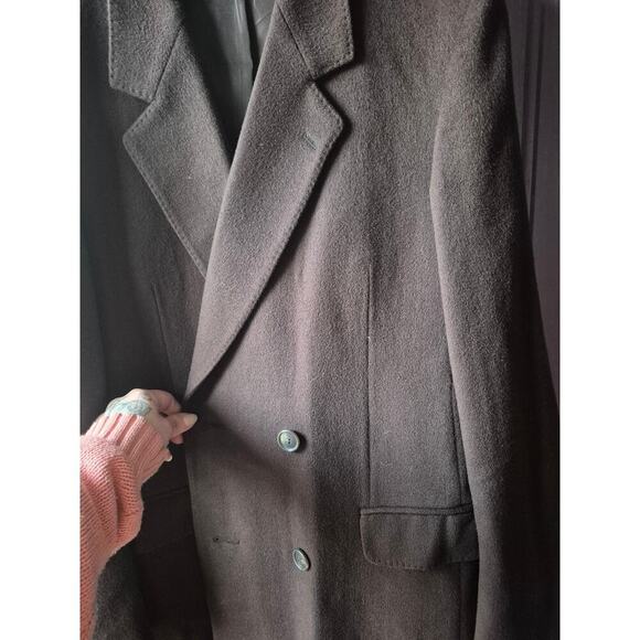 Vintage Hettlage 100% wool mens trench coat dark brown in‎ color size large - Picture 2 of 8